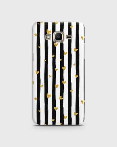 Samsung Galaxy Grand Prime / Grand Prime Plus / J2 Prime - Trendy Black & White Lining With Golden Hearts Printed Hard Case With Life Time Colors Guarantee