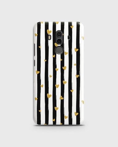 Huawei Mate 10 Pro - Trendy Black & White Lining With Golden Hearts Printed Hard Case With Life Time Colors Guarantee