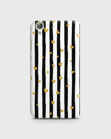 Huawei Y6 II - Trendy Black & White Lining With Golden Hearts Printed Hard Case With Life Time Colors Guarantee B76