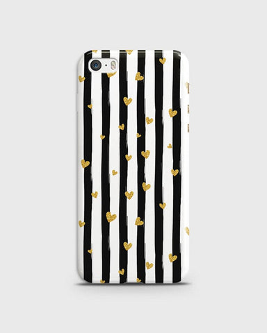 iPhone 5C - Trendy Black & White Lining With Golden Hearts Printed Hard Case With Life Time Colors Guarantee