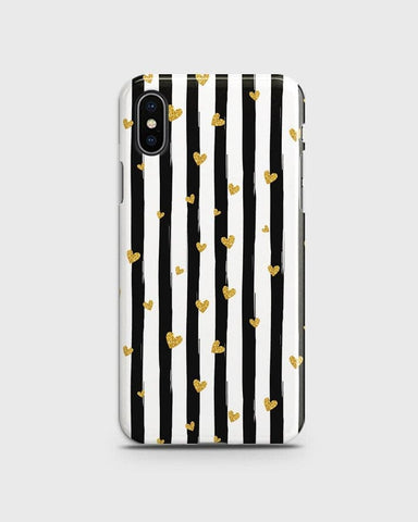 iPhone XS - Trendy Black & White Lining With Golden Hearts Printed Hard Case With Life Time Colors Guarantee