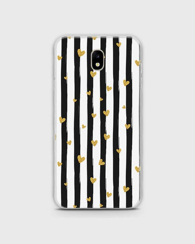 Samsung Galaxy J320 / J3 2016 - Trendy Black & White Lining With Golden Hearts Printed Hard Case With Life Time Colors Guarantee