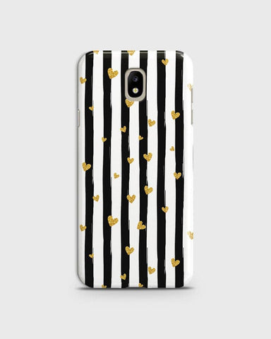 Samsung Galaxy J5 2017 - Trendy Black & White Lining With Golden Hearts Printed Hard Case With Life Time Colors Guarantee