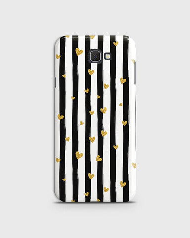 Samsung Galaxy J7 Prime - Trendy Black & White Lining With Golden Hearts Printed Hard Case With Life Time Colors Guarantee