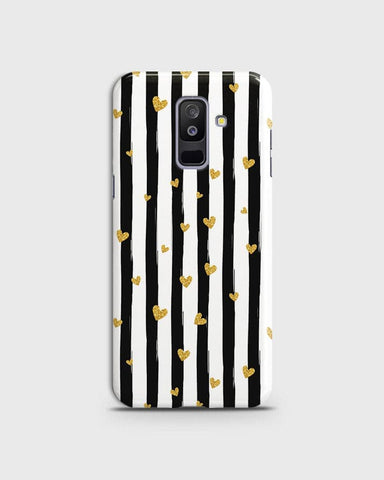 Samsung Galaxy J8 2018 - Trendy Black & White Lining With Golden Hearts Printed Hard Case With Life Time Colors Guarantee ( Fast Delivery )