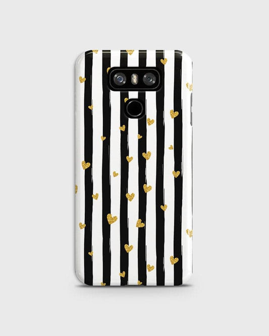 LG G6  - Trendy Black & White Lining With Golden Hearts Printed Hard Case With Life Time Colors Guarantee