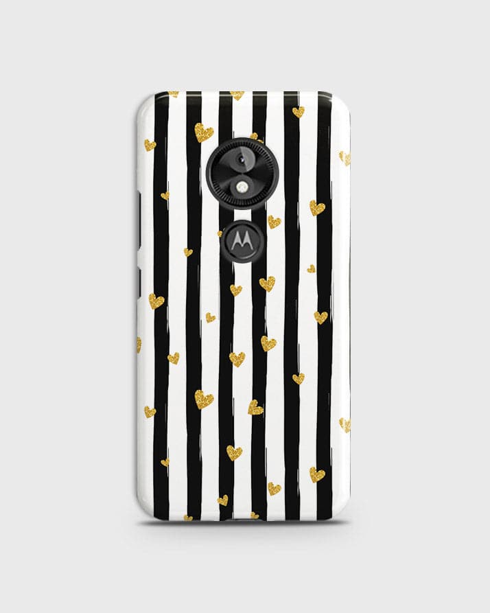 Motorola Moto E5 / G6 Play  - Trendy Black & White Lining With Golden Hearts Printed Hard Case With Life Time Colors Guarantee