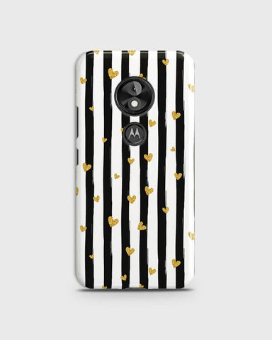 Motorola E5 Plus - Trendy Black & White Lining With Golden Hearts Printed Hard Case With Life Time Colors Guarantee