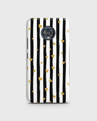 Motorola Moto G6 Plus  - Trendy Black & White Lining With Golden Hearts Printed Hard Case With Life Time Colors Guarantee