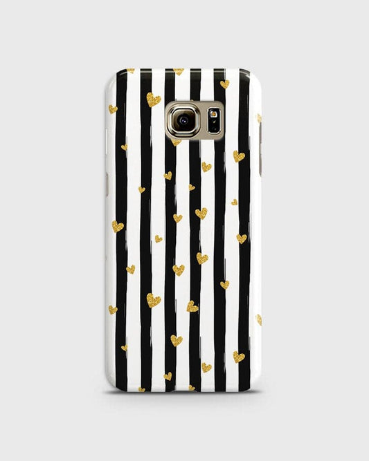 Samsung Galaxy Note 7 - Trendy Black & White Lining With Golden Hearts Printed Hard Case With Life Time Colors Guarantee ( fast Delivery )