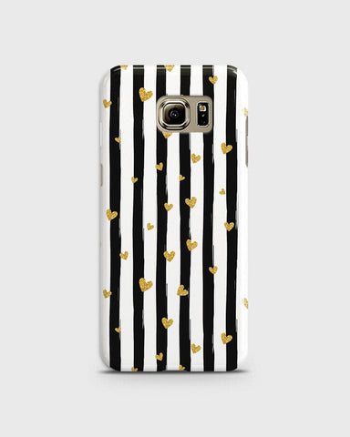 Samsung Galaxy Note 7 - Trendy Black & White Lining With Golden Hearts Printed Hard Case With Life Time Colors Guarantee b67