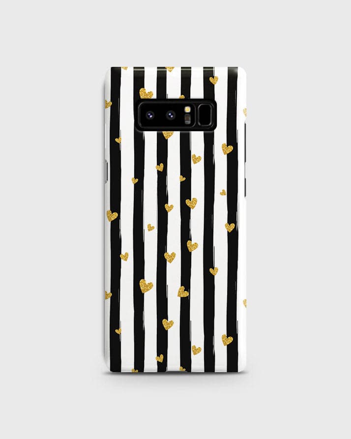 Samsung Galaxy Note 8 - Trendy Black & White Lining With Golden Hearts Printed Hard Case With Life Time Colors Guarantee ( Fast Delivery )