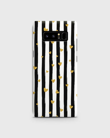 Samsung Galaxy Note 8 - Trendy Black & White Lining With Golden Hearts Printed Hard Case With Life Time Colors Guarantee ( Fast Delivery )