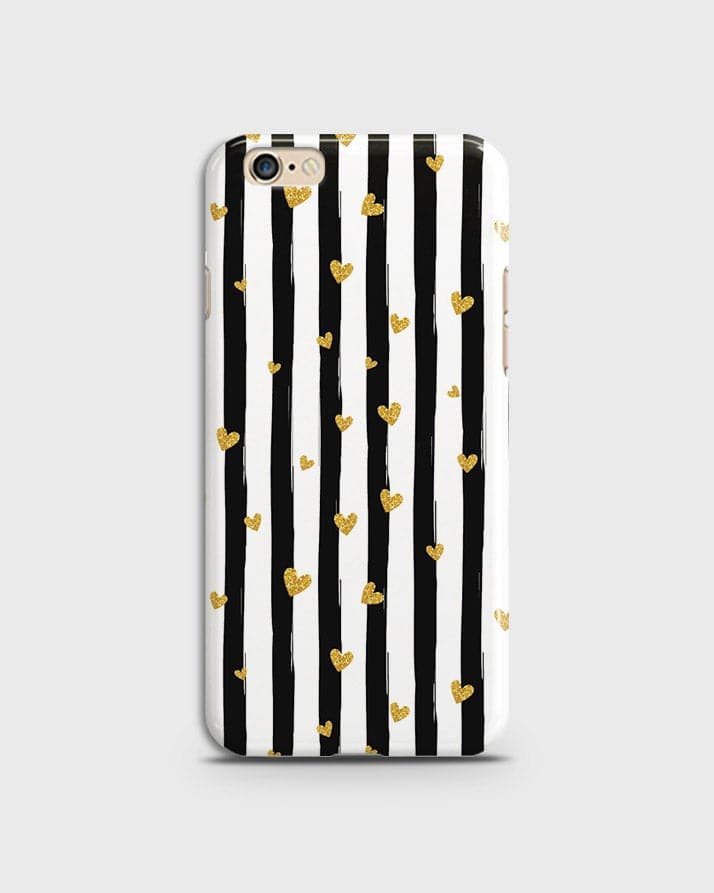 Oppo A57 - Trendy Black & White Lining With Golden Hearts Printed Hard Case With Life Time Colors Guarantee
