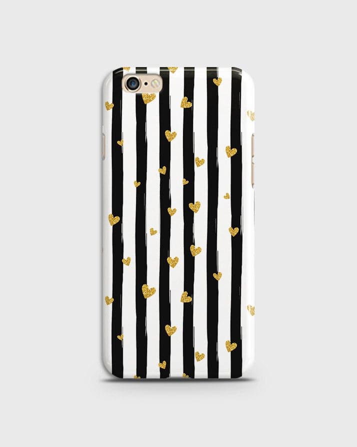Oppo A71 - Trendy Black & White Lining With Golden Hearts Printed Hard Case With Life Time Colors Guarantee