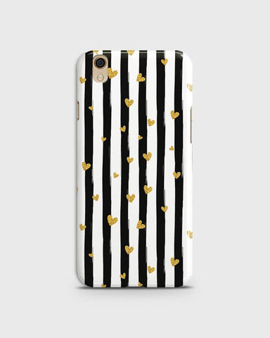Oppo F1 Plus / R9 - Trendy Black & White Lining With Golden Hearts Printed Hard Case With Life Time Colors Guarantee