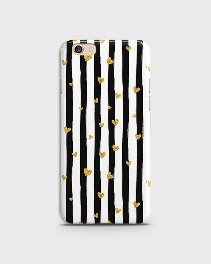 Oppo F3 Plus - Trendy Black & White Lining With Golden Hearts Printed Hard Case With Life Time Colors Guarantee(1)