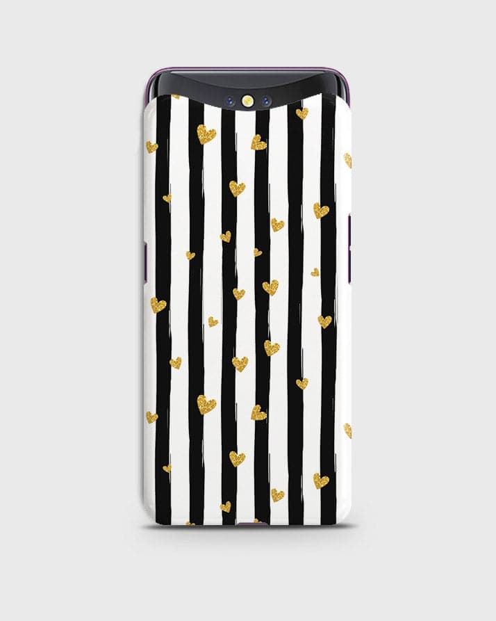 Oppo Find X - Trendy Black & White Lining With Golden Hearts Printed Hard Case With Life Time Colors Guarantee