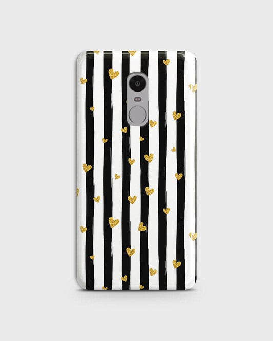 Xiaomi Redmi Note 5A  - Trendy Black & White Lining With Golden Hearts Printed Hard Case With Life Time Colors Guarantee
