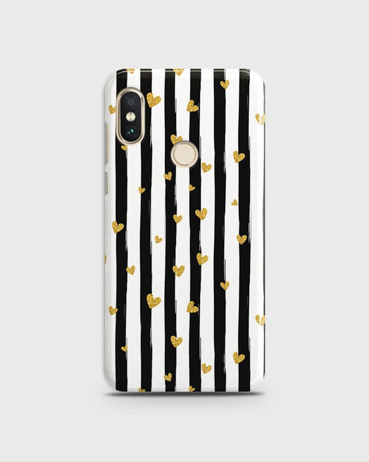 Xiaomi Redmi S2  - Trendy Black & White Lining With Golden Hearts Printed Hard Case With Life Time Colors Guarantee