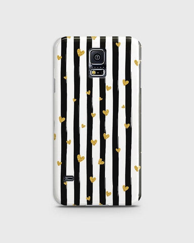 Samsung Galaxy S5 - Trendy Black & White Lining With Golden Hearts Printed Hard Case With Life Time Colors Guarantee (1)