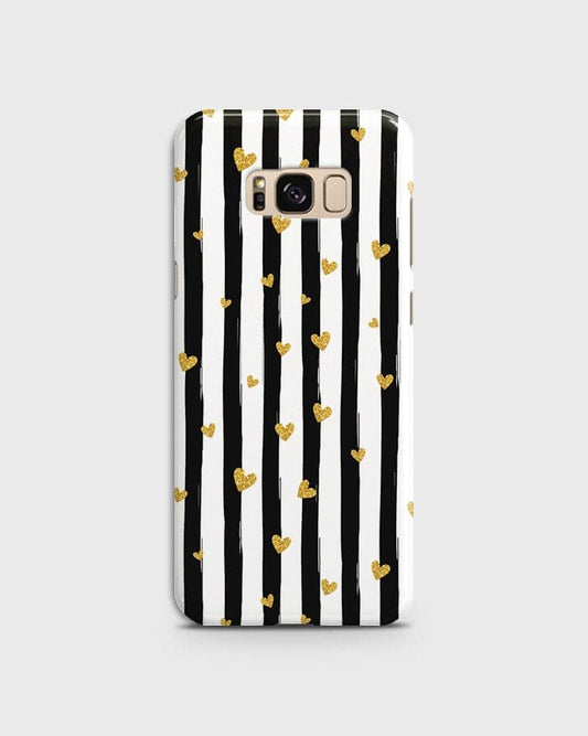 Samsung Galaxy S8 Plus - Trendy Black & White Lining With Golden Hearts Printed Hard Case With Life Time Colors Guarantee ( Fast Delivery )