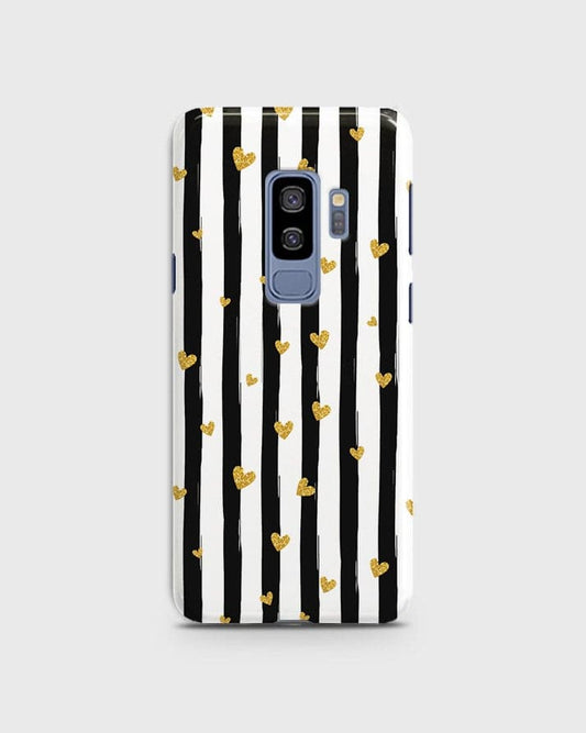 Samsung Galaxy S9 Plus - Trendy Black & White Lining With Golden Hearts Printed Hard Case With Life Time Colors Guarantee