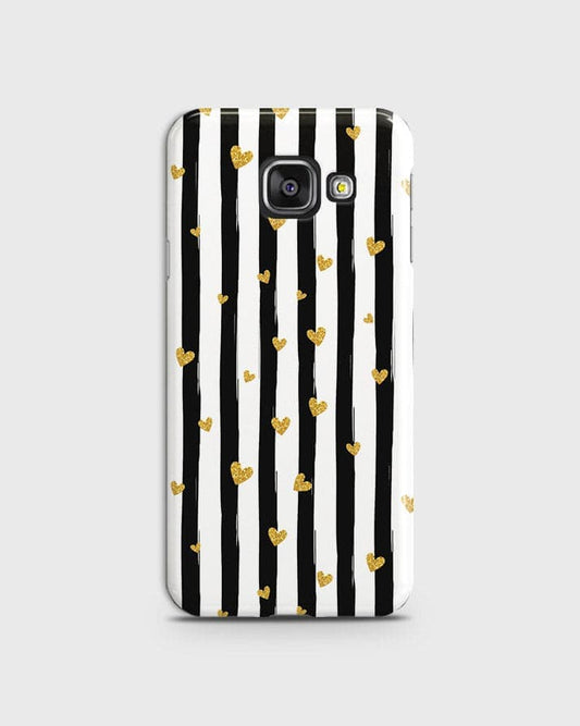 Samsung Galaxy A510 (A5 2016) - Trendy Black & White Lining With Golden Hearts Printed Hard Case With Life Time Colors Guarantee