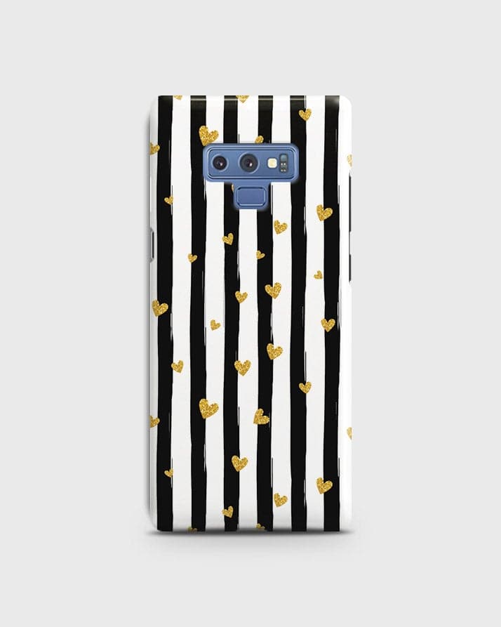 Samsung Galaxy Note 9 - Trendy Black & White Lining With Golden Hearts Printed Hard Case With Life Time Colors Guarantee