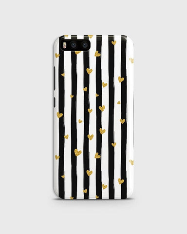 Xiaomi Mi 6  - Trendy Black & White Lining With Golden Hearts Printed Hard Case With Life Time Colors Guarantee