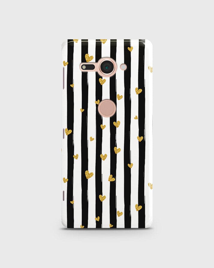 Sony Xperia XZ2 Compact - Trendy Black & White Lining With Golden Hearts Printed Hard Case With Life Time Colors Guarantee b67 B70