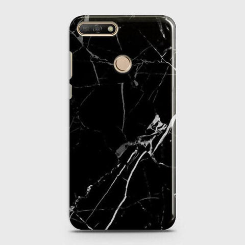Huawei Y7 2018 - Black Modern Classic Marble Printed Hard Case ( Fast Delivery )