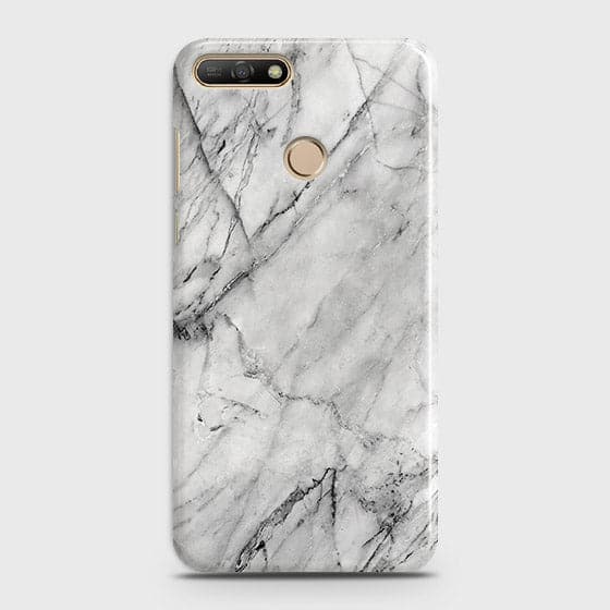Huawei Y7 2018 Cover - Matte Finish - Trendy White Floor Marble Printed Hard Case with Life Time Colors Guarantee - D2