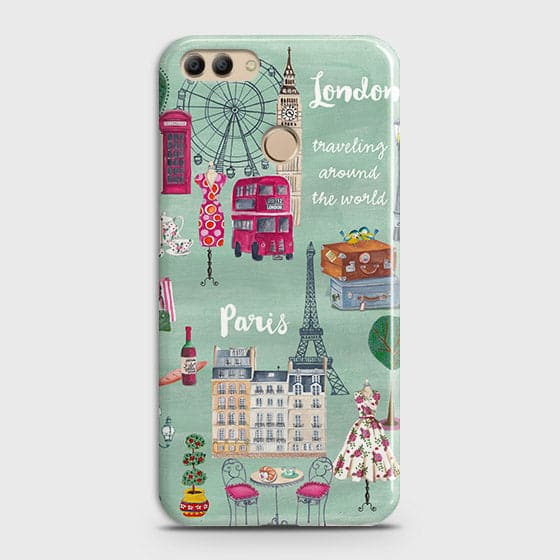 Huawei Y9 2018 Cover - Matte Finish - London, Paris, New York Modern Printed Hard Case Life Time Colors Guarantee
