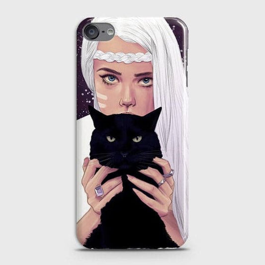 iPod Touch 6 Cover - Trendy Wild Black Cat Printed Hard Case With Life Time Colors Guarantee