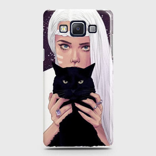 Samsung A7 - Trendy Wild Black Cat Printed Hard Case With Life Time Colors Guarantee