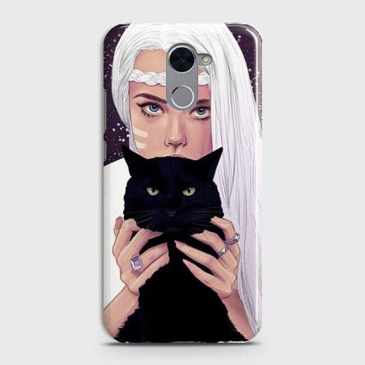 Huawei Y7 Prime 2017 Cover - Trendy Wild Black Cat Printed Hard Case With Life Time Colors Guarantee
