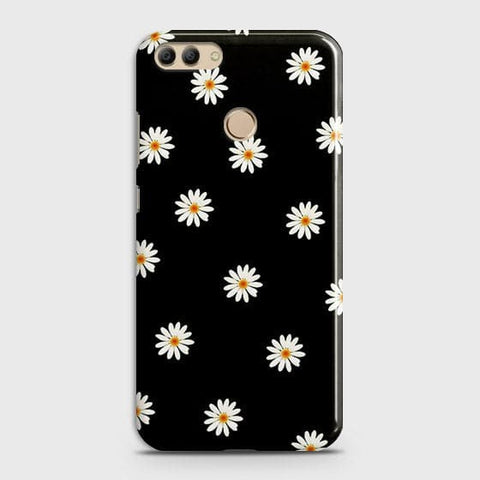 Huawei Y9 2018 Cover - Matte Finish - White Bloom Flowers with Black Background Printed Hard Case With Life Time Colors Guarantee