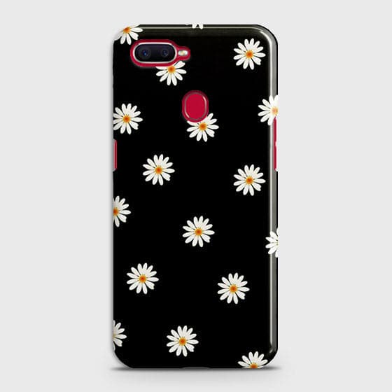 Oppo F9 Cover - Matte Finish - White Bloom Flowers with Black Background Printed Hard Case With Life Time Colors Guarantee