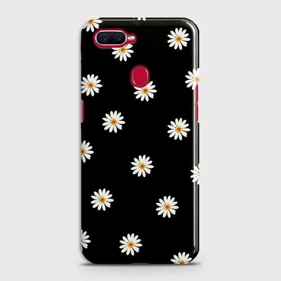 Oppo F9 Pro Cover - Matte Finish - White Bloom Flowers with Black Background Printed Hard Case With Life Time Colors Guarantee