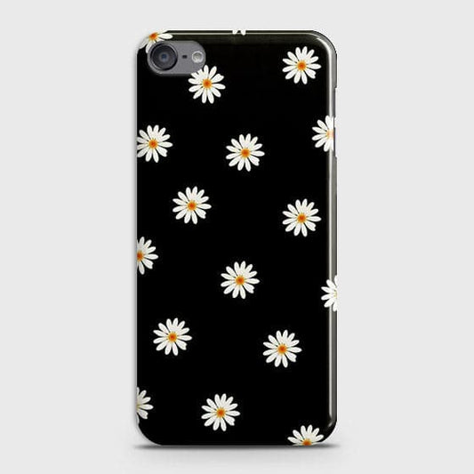iPod Touch 6 Cover - White Bloom Flowers with Black Background Printed Hard Case With Life Time Colors Guarantee