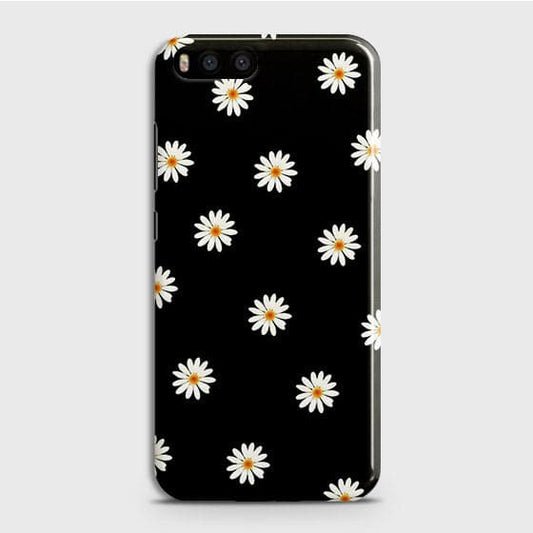 Xiaomi Mi 6 Cover - Matte Finish - White Bloom Flowers with Black Background Printed Hard Case With Life Time Colors Guarantee