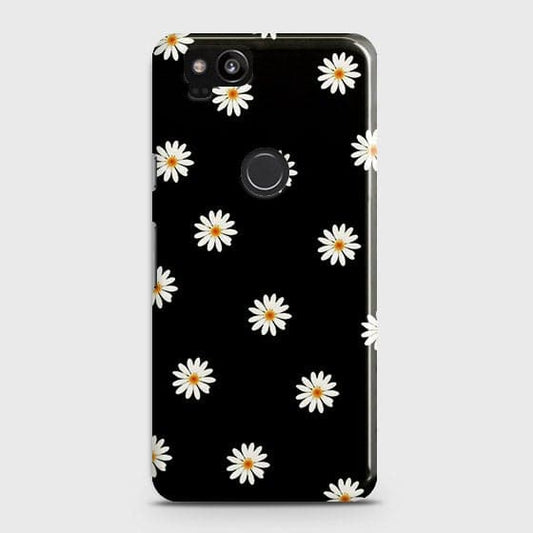 Google Pixel 2 Cover - Matte Finish - White Bloom Flowers with Black Background Printed Hard Case With Life Time Colors Guarantee