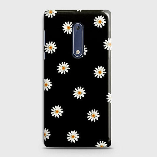 Nokia 5 Cover - Matte Finish - White Bloom Flowers with Black Background Printed Hard Case With Life Time Colors Guarantee
