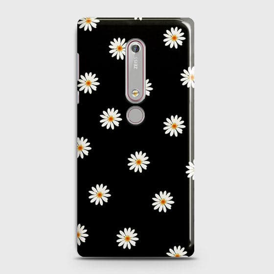 Nokia 6.1 Cover - Matte Finish - White Bloom Flowers with Black Background Printed Hard Case With Life Time Colors Guarantee