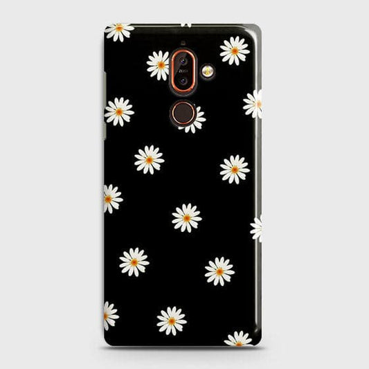 Nokia 7 Plus Cover - Matte Finish - White Bloom Flowers with Black Background Printed Hard Case With Life Time Colors Guarantee