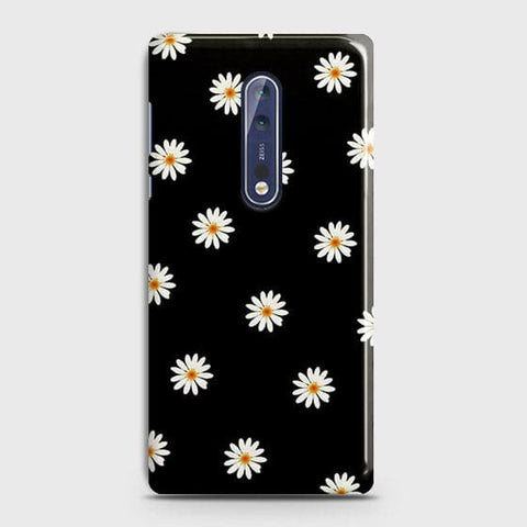 Nokia 8 Cover - Matte Finish - White Bloom Flowers with Black Background Printed Hard Case With Life Time Colors Guarantee