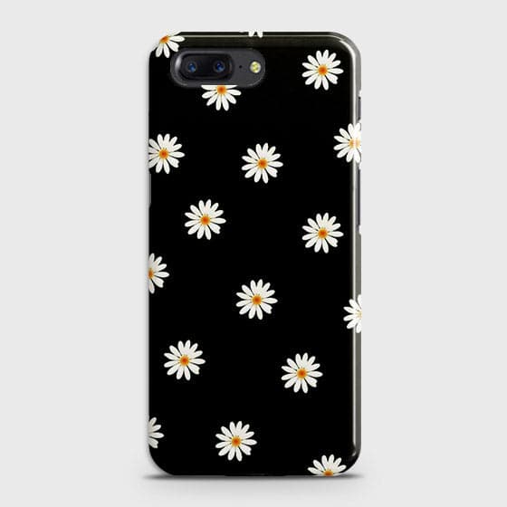 OnePlus 5 Cover - Matte Finish - White Bloom Flowers with Black Background Printed Hard Case With Life Time Colors Guarantee