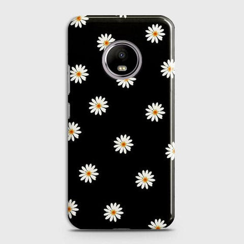 Motorola E4 Cover - Matte Finish - White Bloom Flowers with Black Background Printed Hard Case With Life Time Colors Guarantee