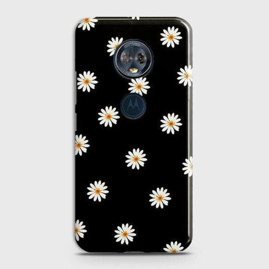 Motorola E5 Plus Cover - Matte Finish - White Bloom Flowers with Black Background Printed Hard Case With Life Time Colors Guarantee